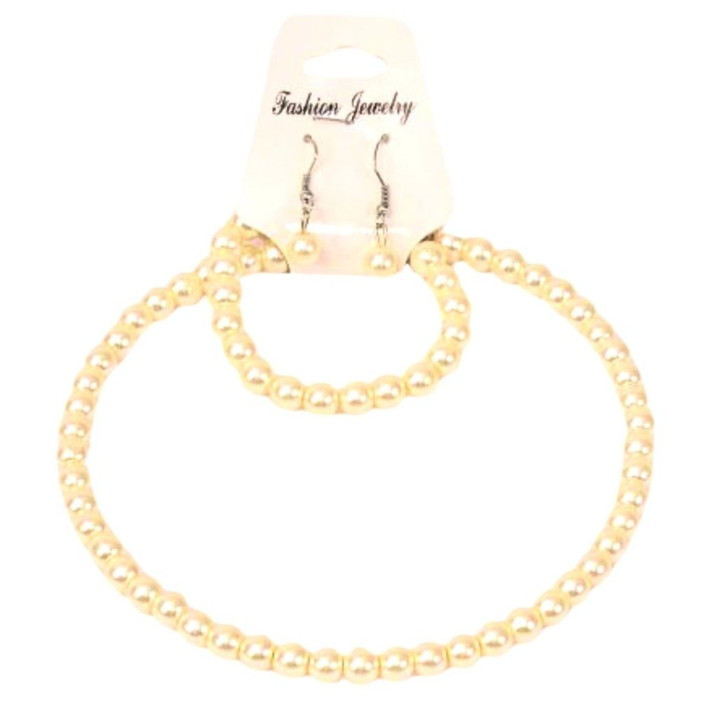 Ivory Pearl Choker Necklace, with Earrings & Bracelet, Set - Picture 2 of 2